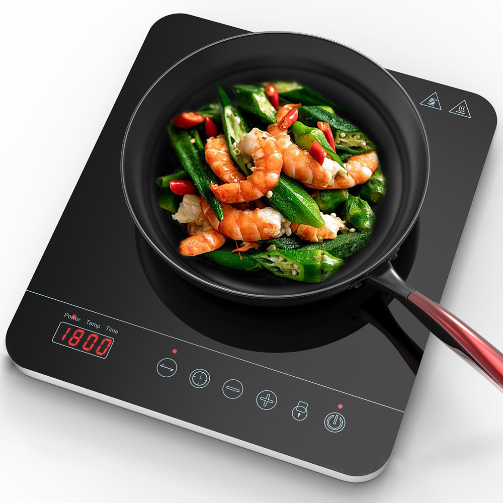 Electric Cooktop 110v,Single Burner Electric Stove Infrared Cooktop Hot  Plate 1800W,4-Hour Setting,Black Crystal Glass Surface Compatible for All