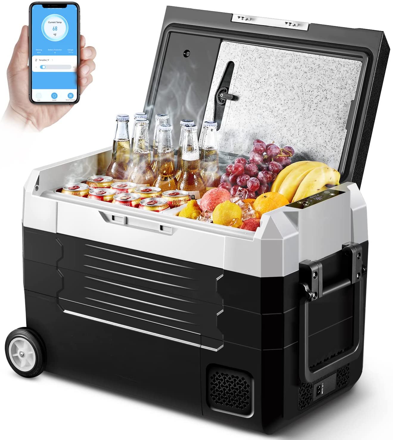 AOBOSI Portable Fridge on Wheels with Foldable Handle 48qt/45L