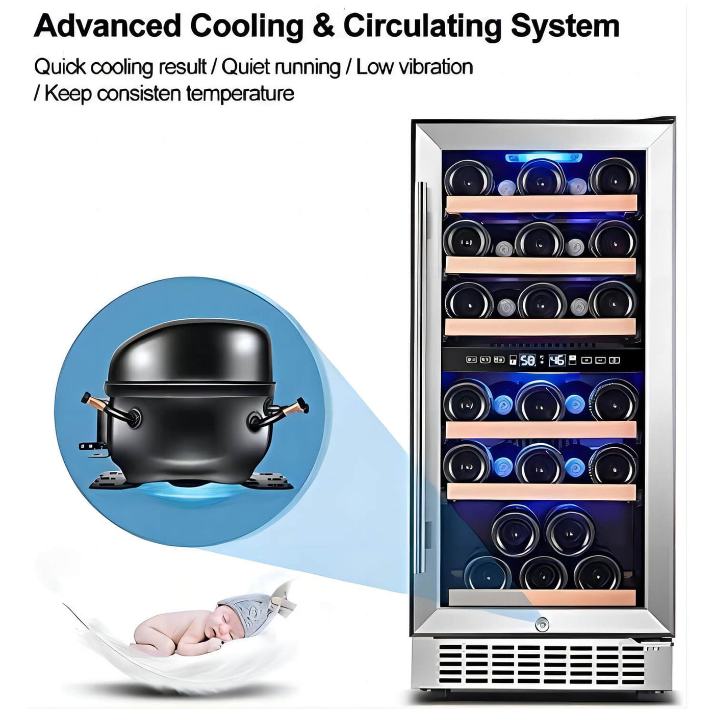 AOBOSI 15 inch Wine Cooler Dual Zone Refrigerator 30 Bottles