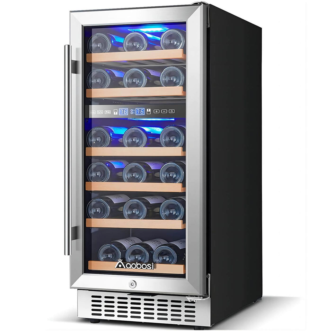 AOBOSI 15 inch Wine Cooler Dual Zone Refrigerator 30 Bottles