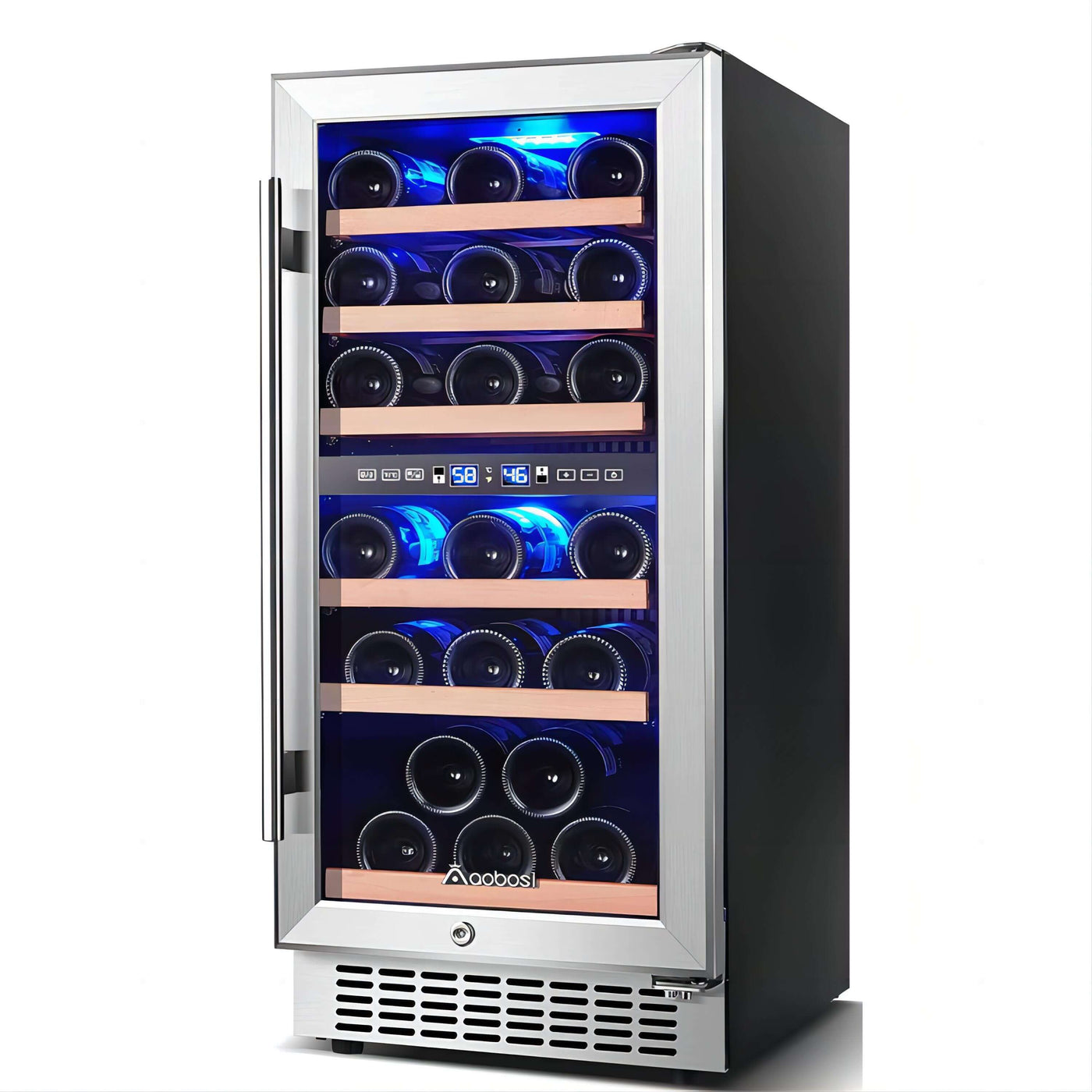 AOBOSI 15 inch Wine Cooler Dual Zone Refrigerator 30 Bottles