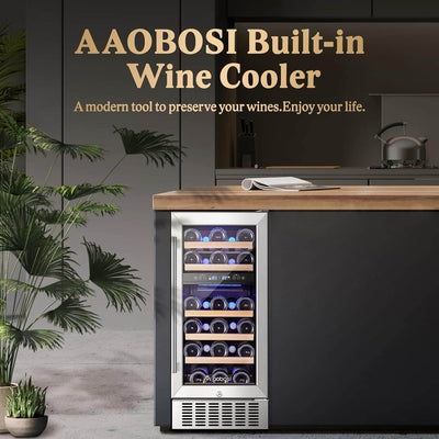 AOBOSI 15 inch Wine Refrigerator 28 Bottles Dual Zone