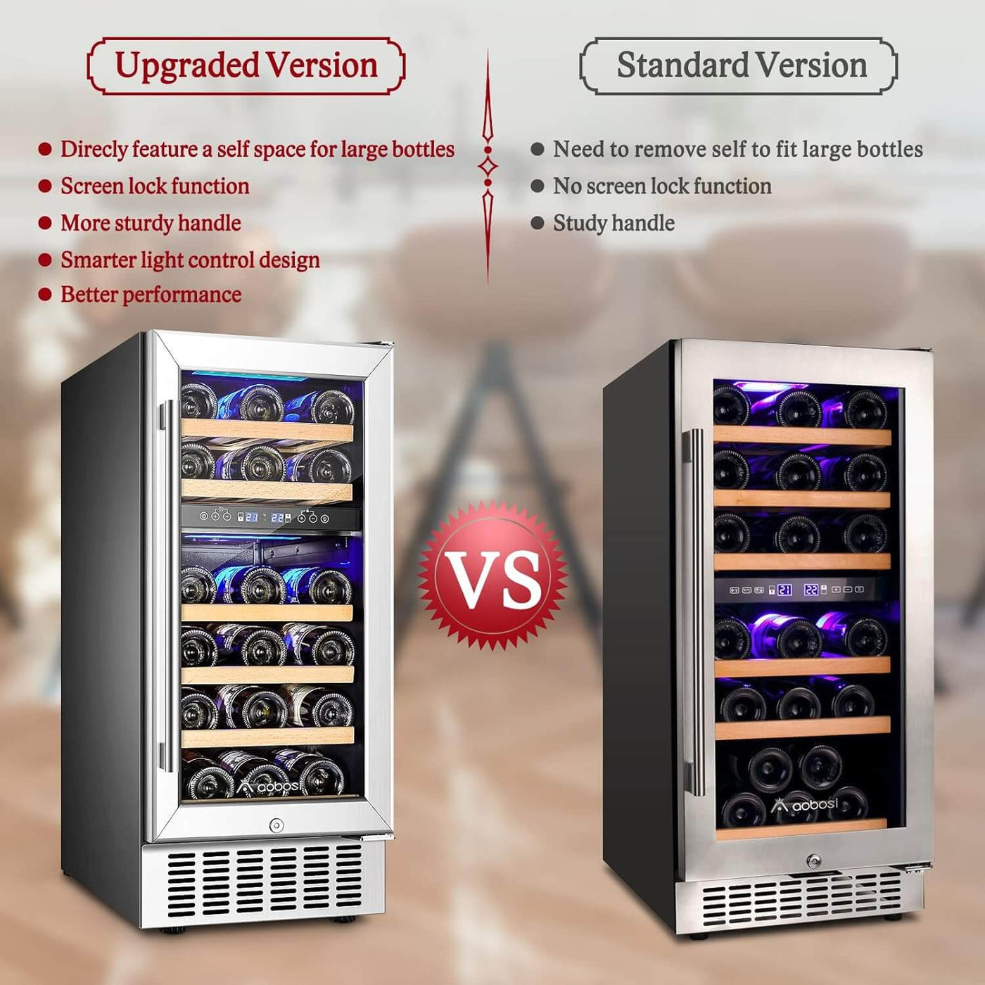 AOBOSI 15 inch Wine Refrigerator 28 Bottles Dual Zone