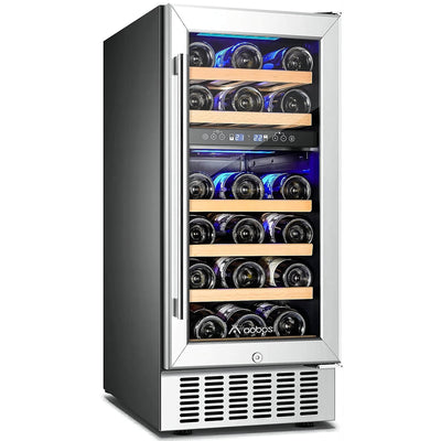 AOBOSI 15 inch Wine Refrigerator 28 Bottles Dual Zone