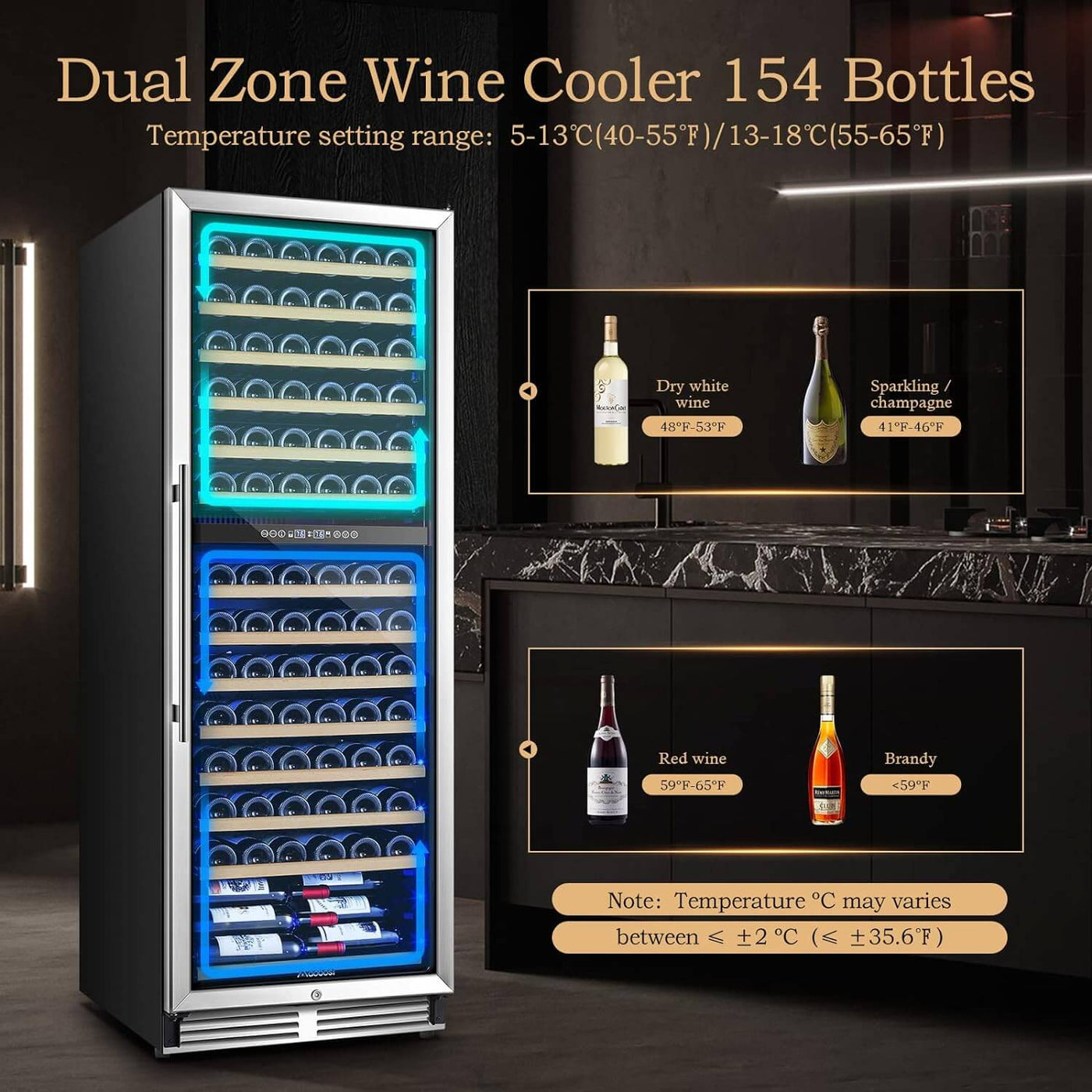 AOBOSI 24 inch Wine Cooler 154 Bottles Capacity Dual Zone