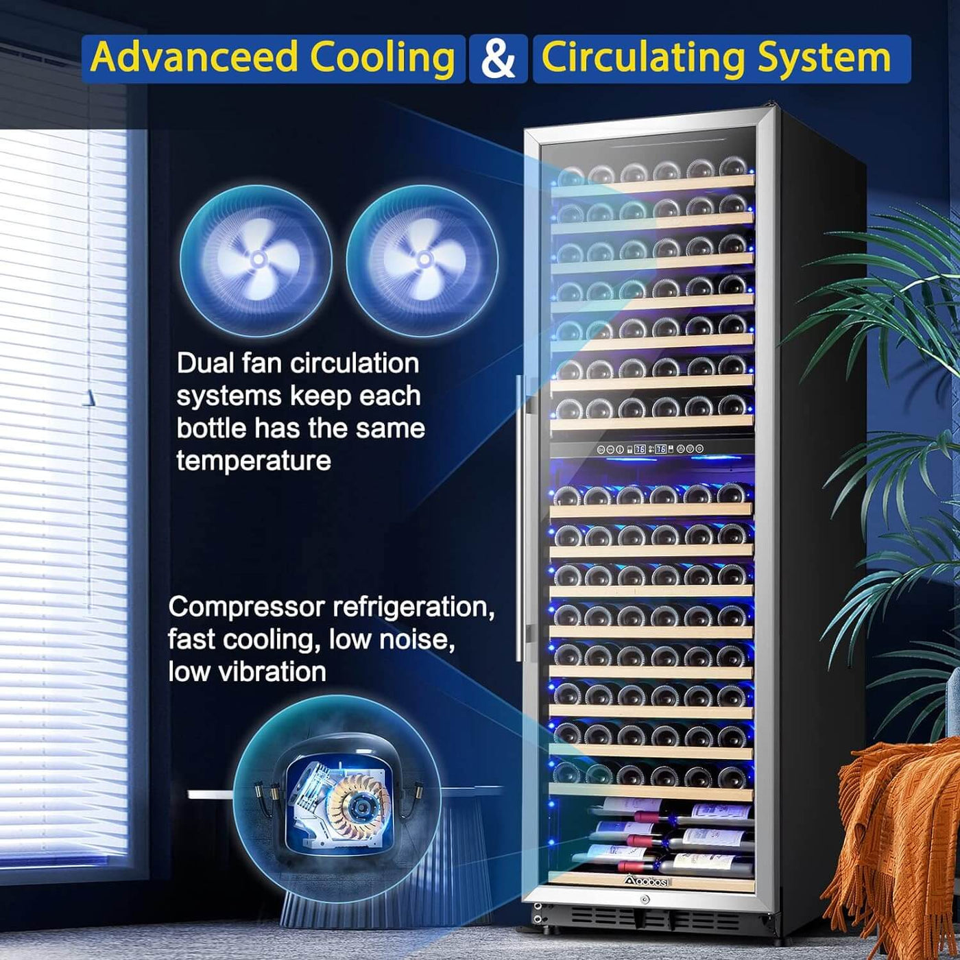 AOBOSI 24 inch ‎Wine Cooler 176 Bottles Capacity Dual Zone