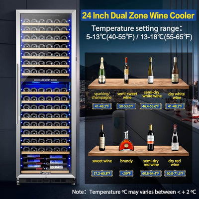 AOBOSI 24 inch ‎Wine Cooler 176 Bottles Capacity Dual Zone