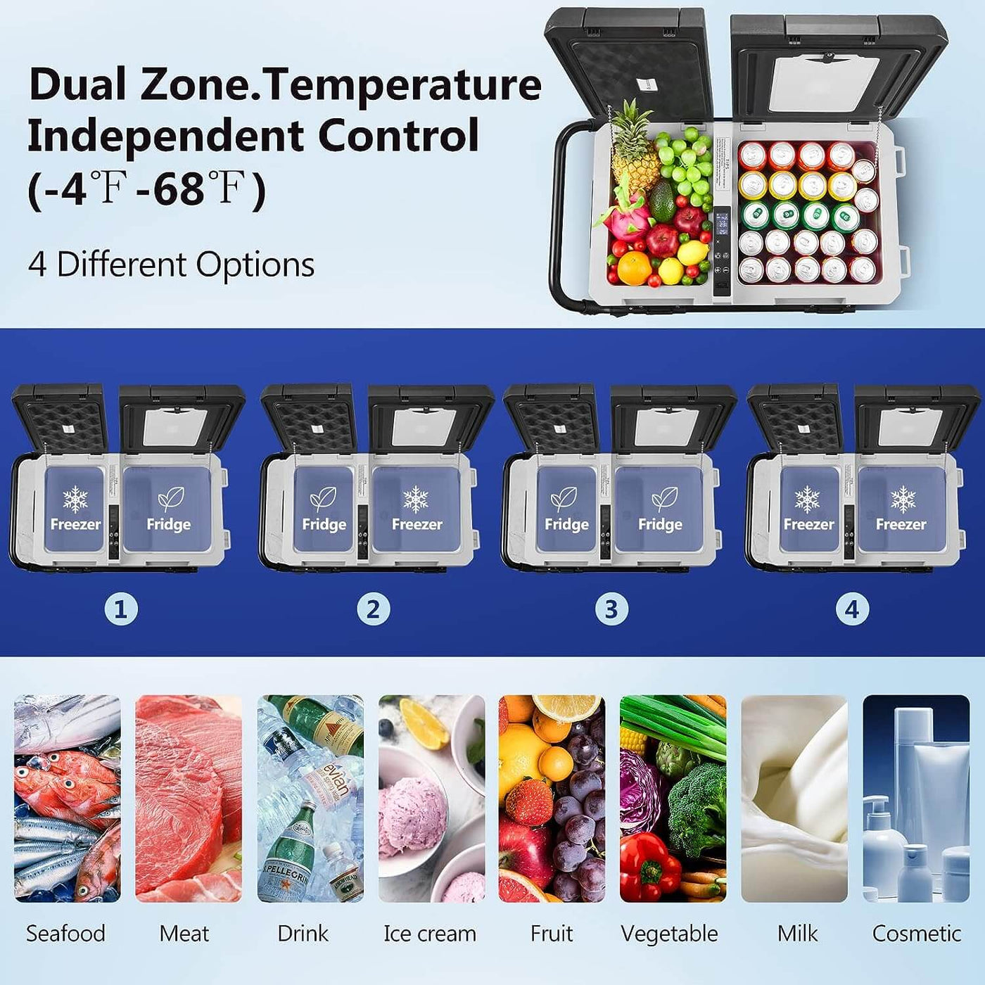 AOBOSI Portable Refrigerator on Wheels Dual Door Dual Zone 45qt/42L