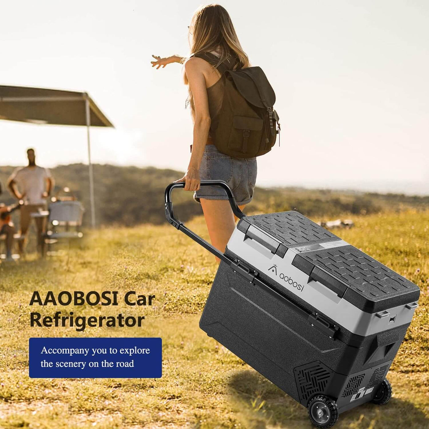 AOBOSI Portable Refrigerator on Wheels Dual Door Dual Zone 60qt/57L