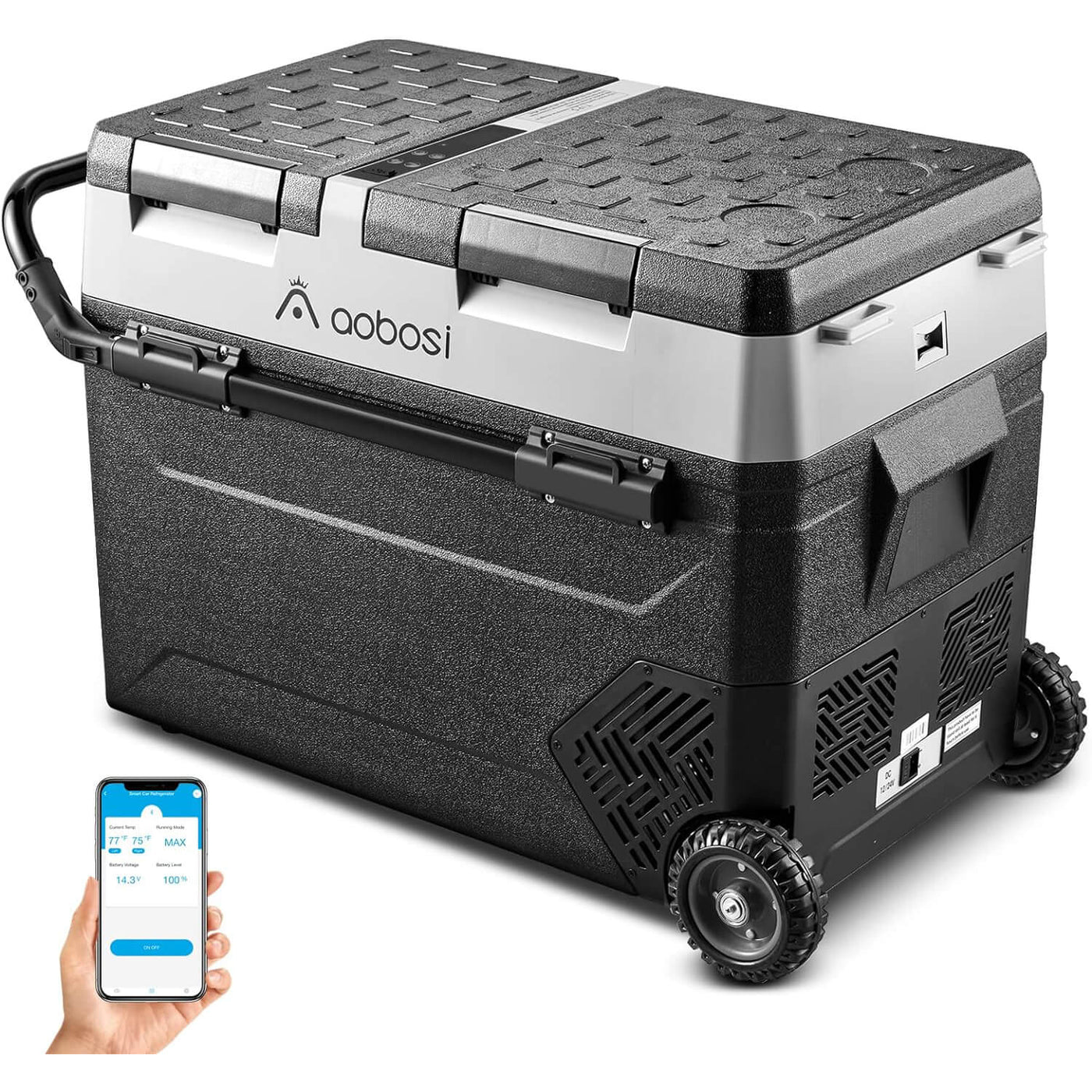 AOBOSI Portable Refrigerator on Wheels Dual Door Dual Zone 60qt/57L