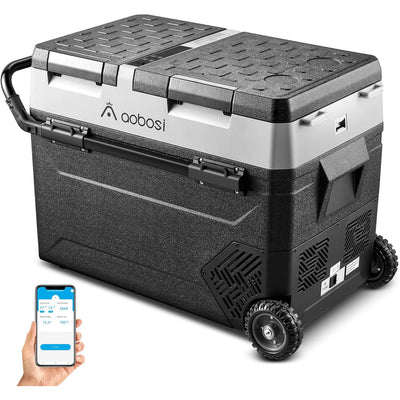 AOBOSI Portable Refrigerator on Wheels Dual Door Dual Zone 60qt/57L