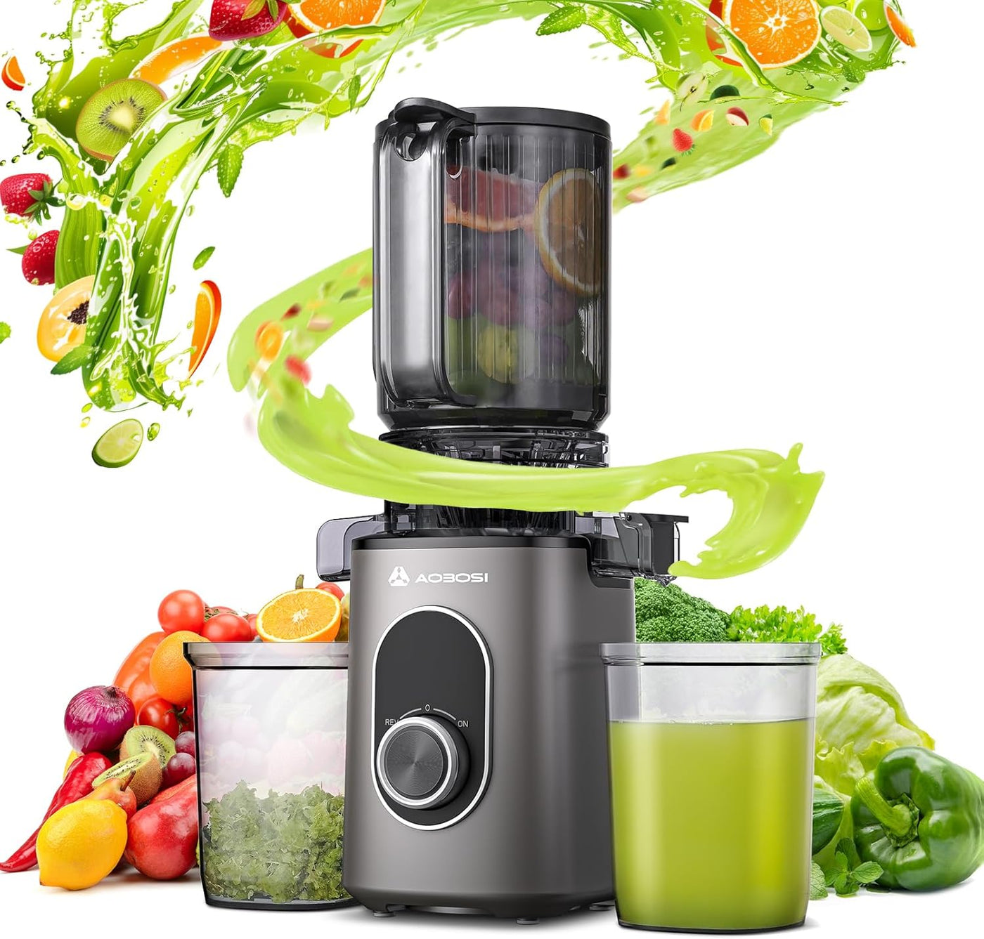 AOBOSI 4.35 Inch Large Feed Chute Masticating Juicer