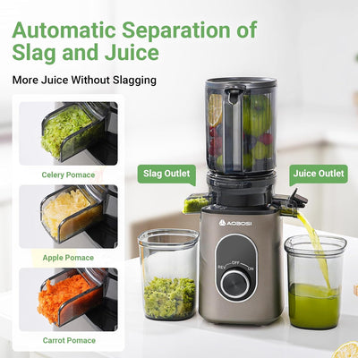 AOBOSI 4.35 Inch Large Feed Chute Masticating Juicer