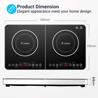 Aobosi Double Induction Cooktop Dual Zone 1800W and 1600W