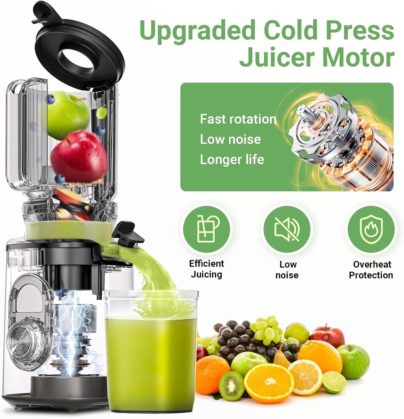 AOBOSI 4.35 Inch Large Feed Chute Masticating Juicer