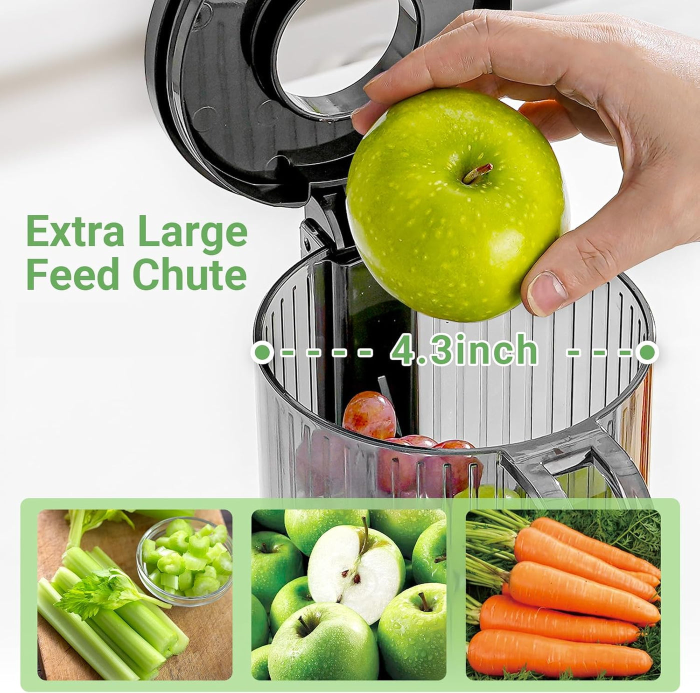 AOBOSI 4.35 Inch Large Feed Chute Masticating Juicer