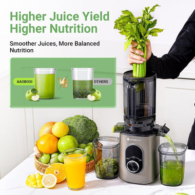 AOBOSI 4.35 Inch Large Feed Chute Masticating Juicer