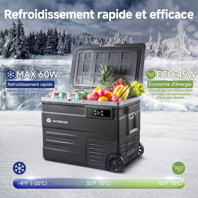 AAOBOSI Compressor Cool Box 55 L, Cool Box Car with WiFi App Control, 12/24 V Cool Box