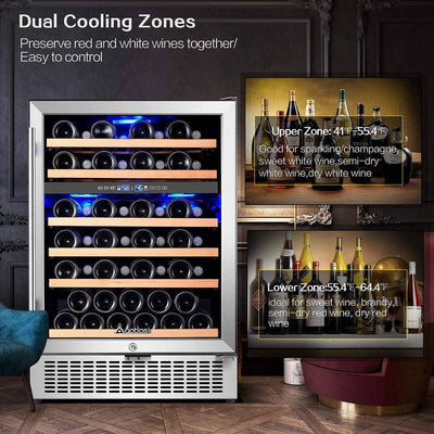 AOBOSI 24 inch Wine Refrigerator Dual Zone 51 Bottles