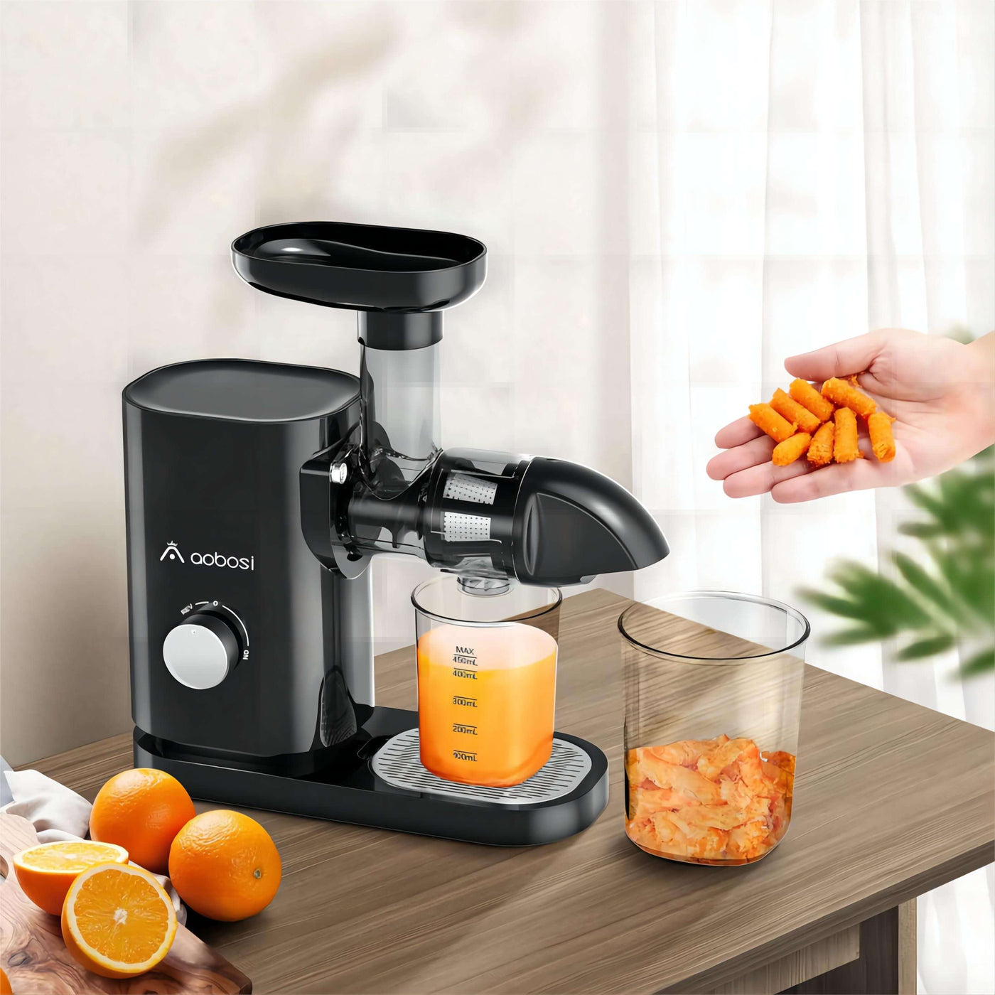 AOBOSI Slow Masticating Juicer Machine Without Filtering-Black