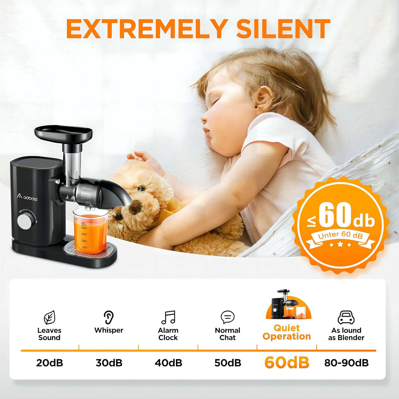 AOBOSI Slow Masticating Juicer Machine Without Filtering-Black