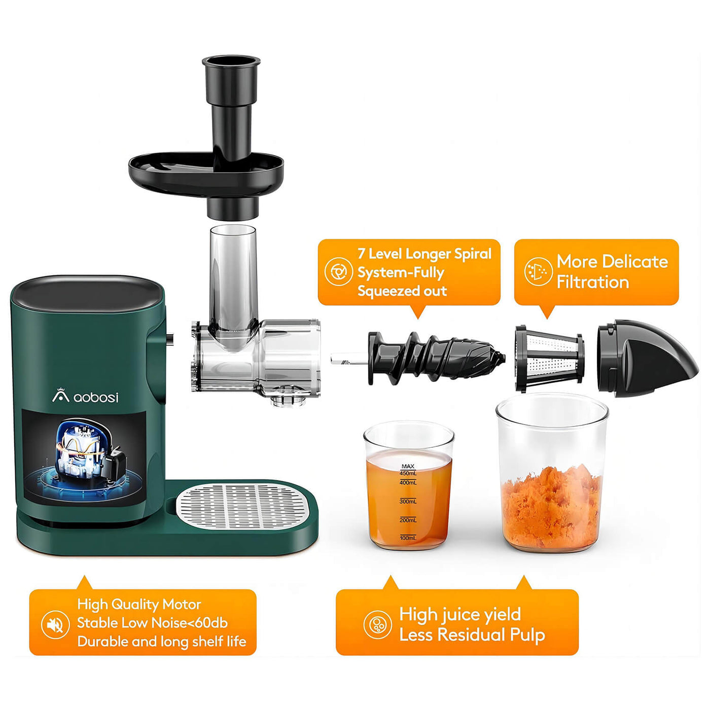 AOBOSI Slow Masticating Juicer Machine Without Filtering-Green