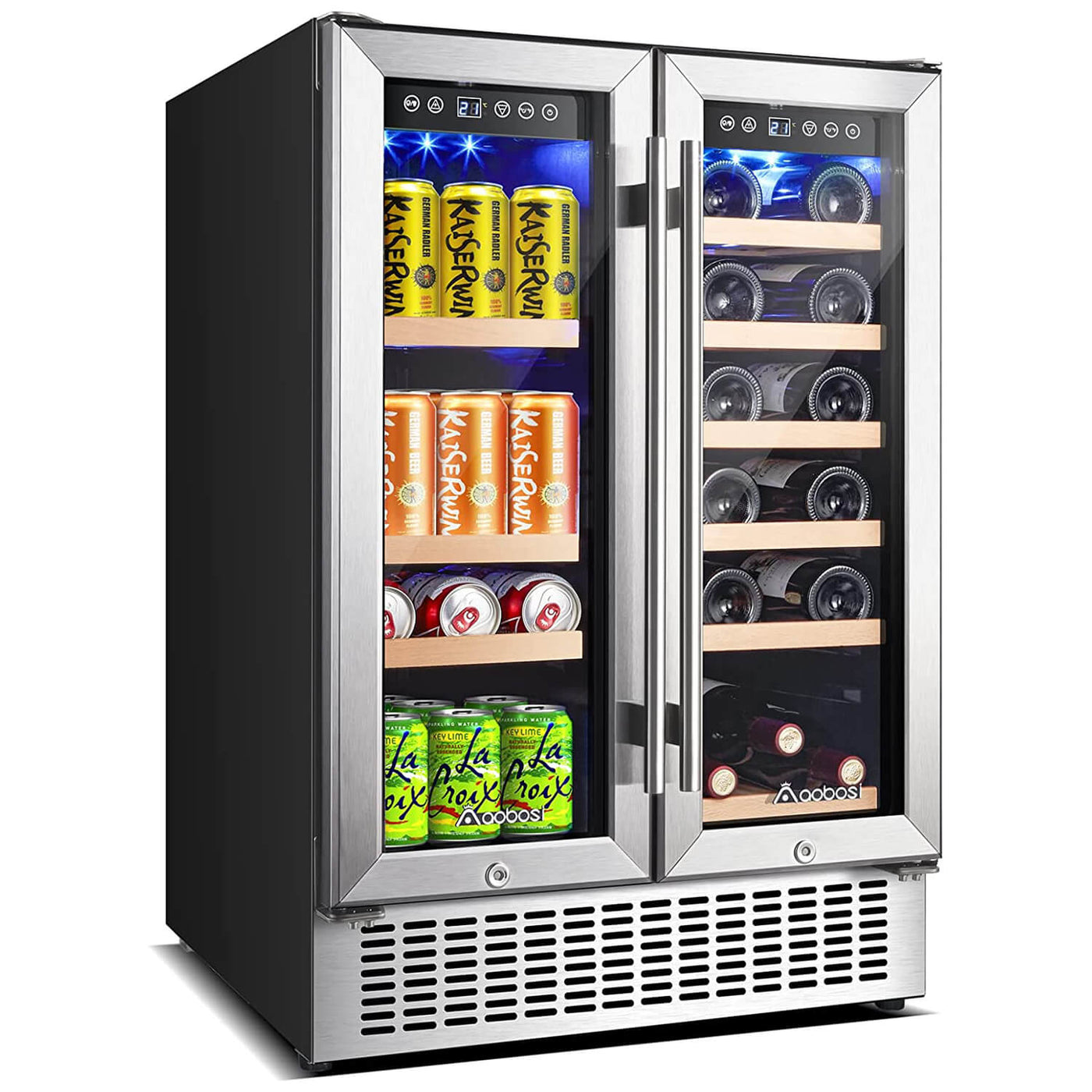 AAOBOSI 24 Inch Beverage and Wine Cooler Dual Zone 2-IN-1 Hold 18 Bottles  and 57 Cans YC120-2D