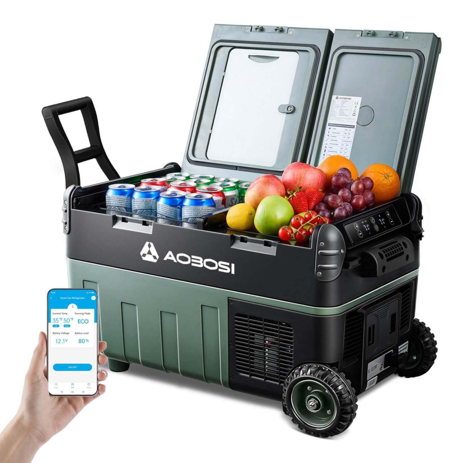 AOBOSI Car Refrigerator 32qt Dual Zone Electric cooler with Wheels