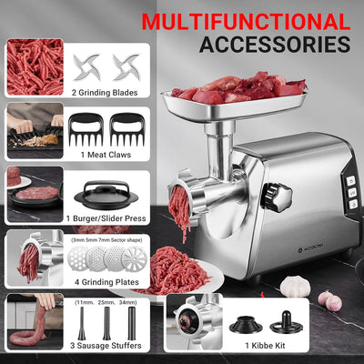 AOBOSI 3000W 3-Speed Heavy Duty #12 Meat Grinder