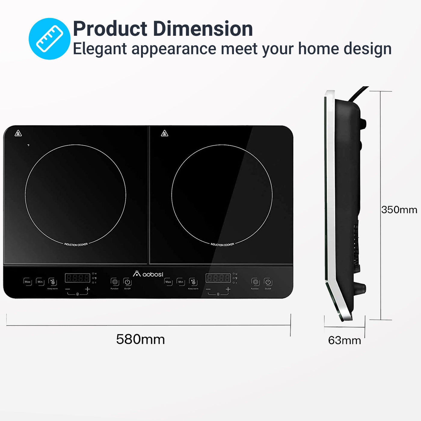 Aaobosi 1800W double induction cooktop dimensions