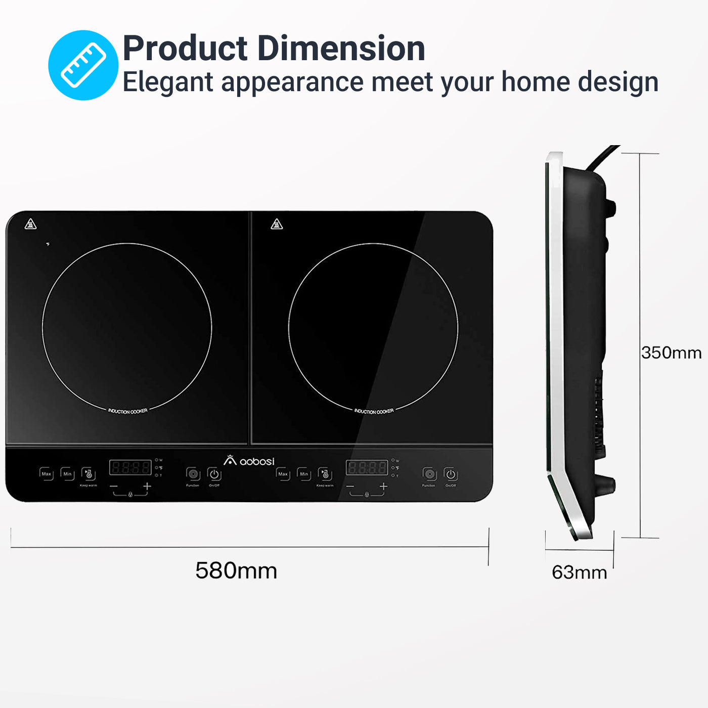Aaobosi 1800W double induction cooktop dimensions