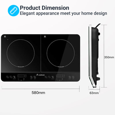 Aaobosi 1800W double induction cooktop dimensions