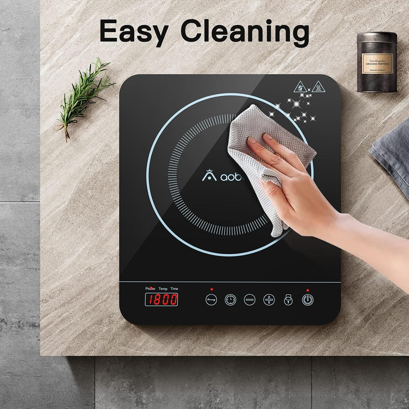 Easy cleaning induction cooktop with crystal glass surface