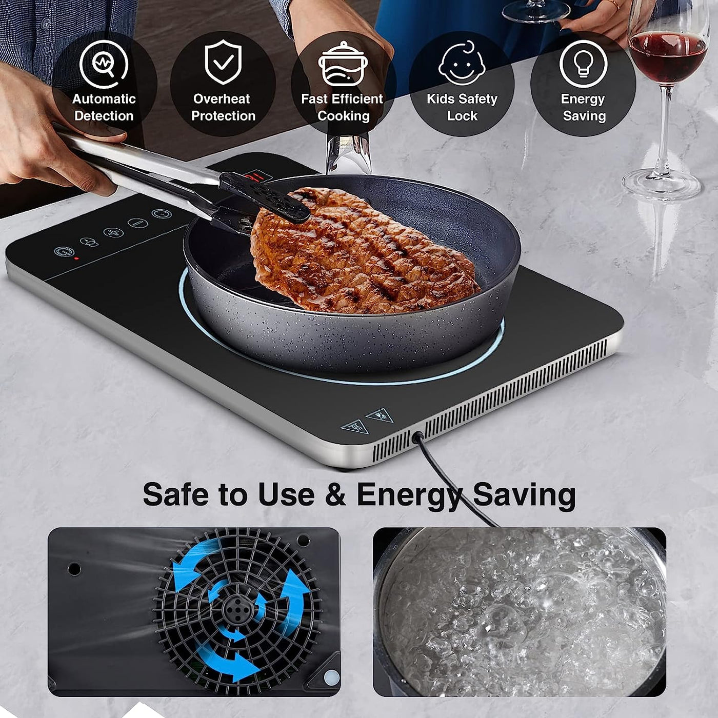 Aobosi Electric Double Induction Cooktop 1800W Portable Ultrathin with  Sensor Touch, 10 Temperature 9 Power Settings 4 Hour Timer, Over-heating