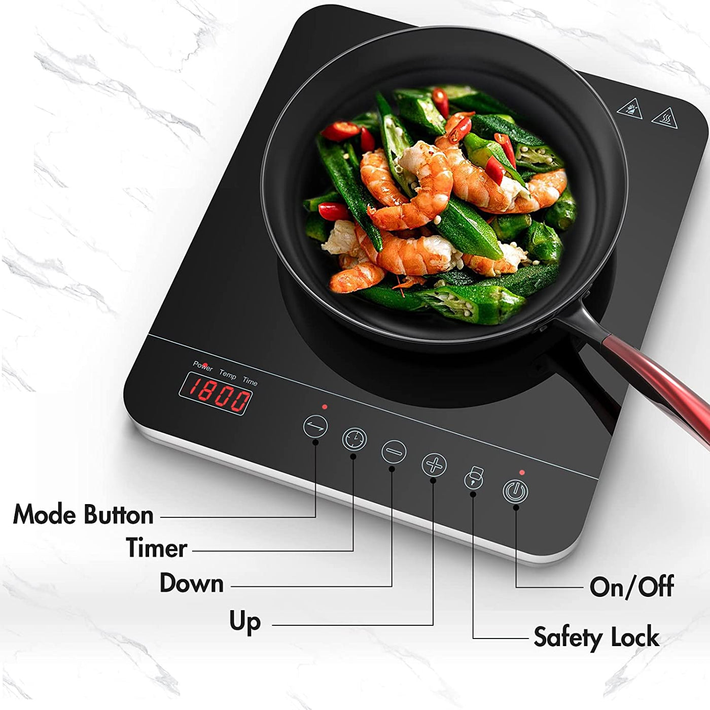 Aaobosi 1800W Portable Induction cooktop with 6 buttons