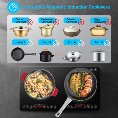Aaobosi 1800W portable double induction cooktop compatible magnetic cookware