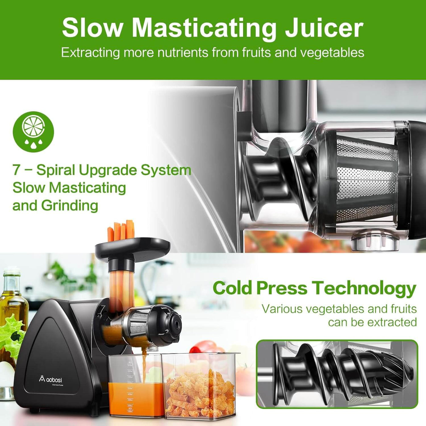 Aobosi Slow Masticating Juicer Cold Press Juicer Machine Black