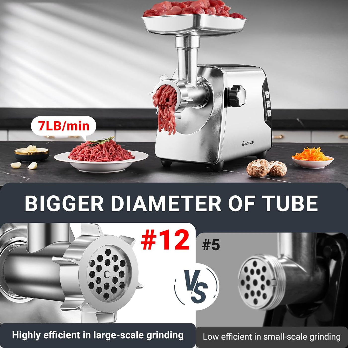 AOBOSI 3000W 3-Speed Heavy Duty #12 Meat Grinder