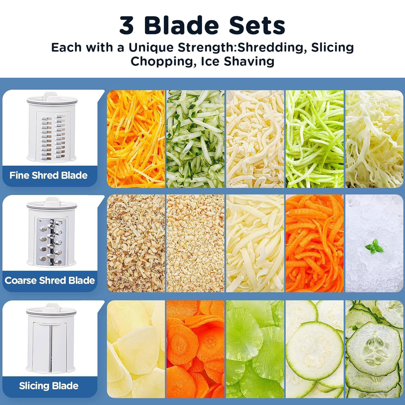 Aobosi 3 in 1 Electric Grater for Kitchen with Large Chute