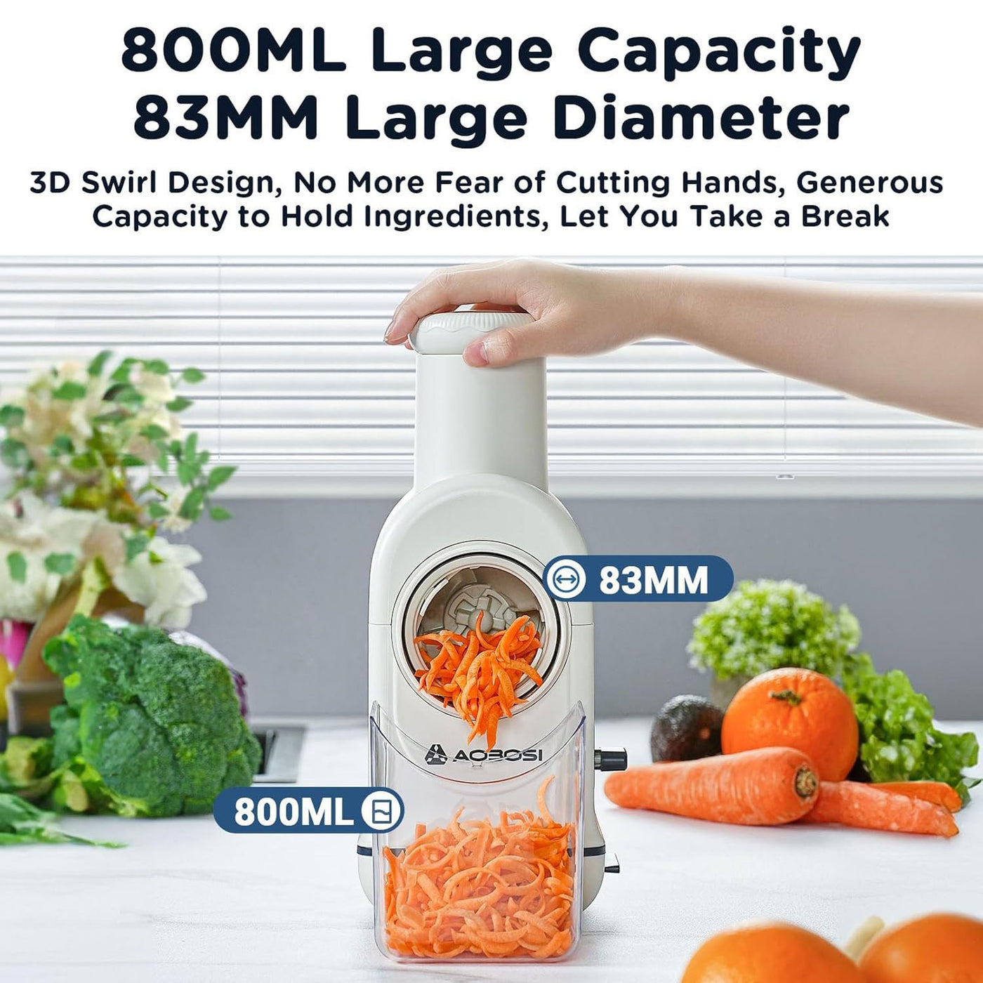 Aobosi 3 in 1 Electric Grater for Kitchen with Large Chute