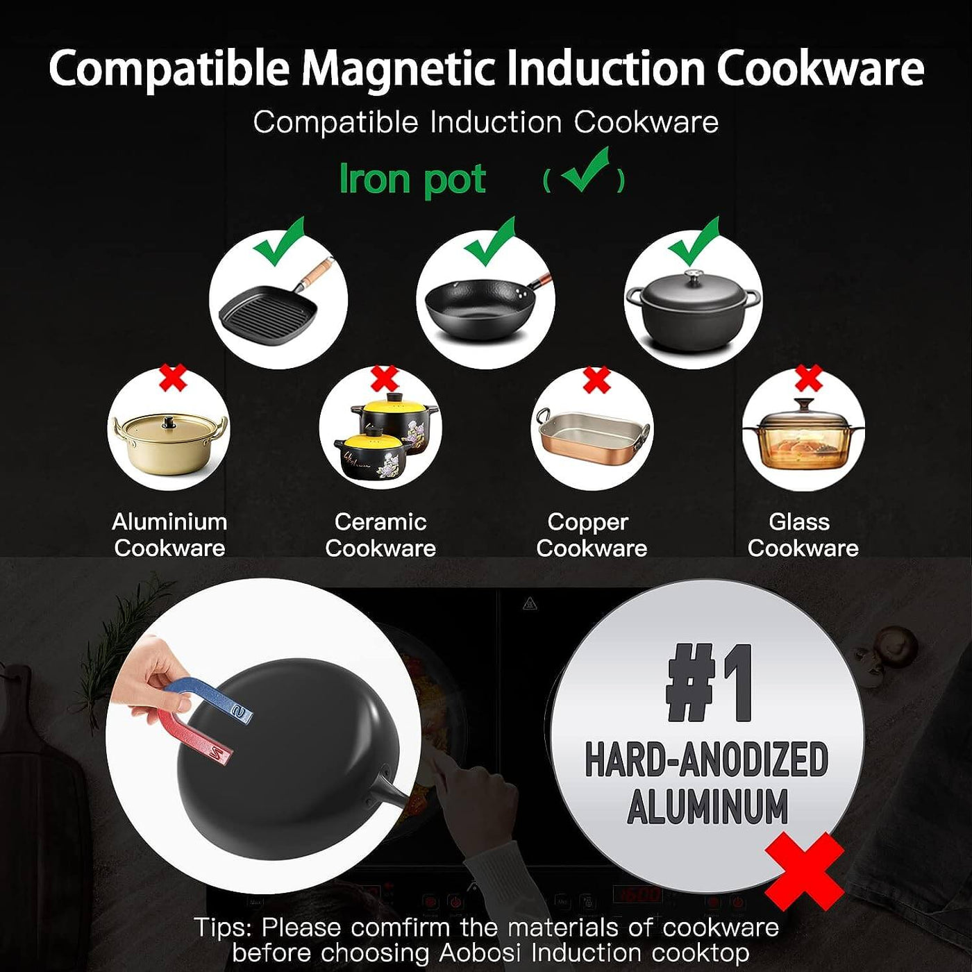 Double Induction Cooktop compatible magnetic induction cookware