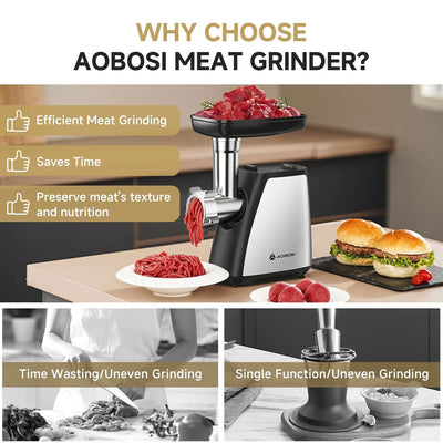 AOBOSI 4-In-1 Electric Meat Grinder 2800W Max