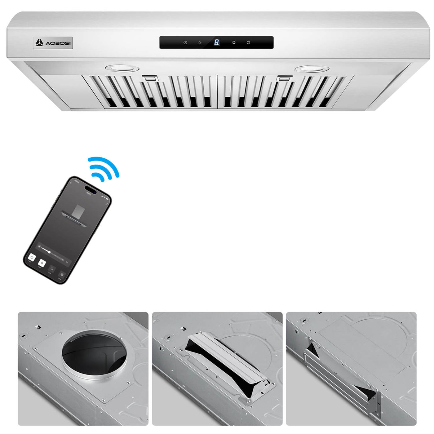 AOBOSI Range Hood 30 Inch with APP/Voice/Touch 3 Ways Control 