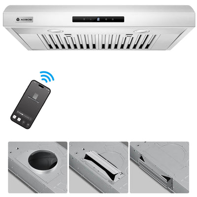 AOBOSI Range Hood 30 Inch with APP/Voice/Touch 3 Ways Control 