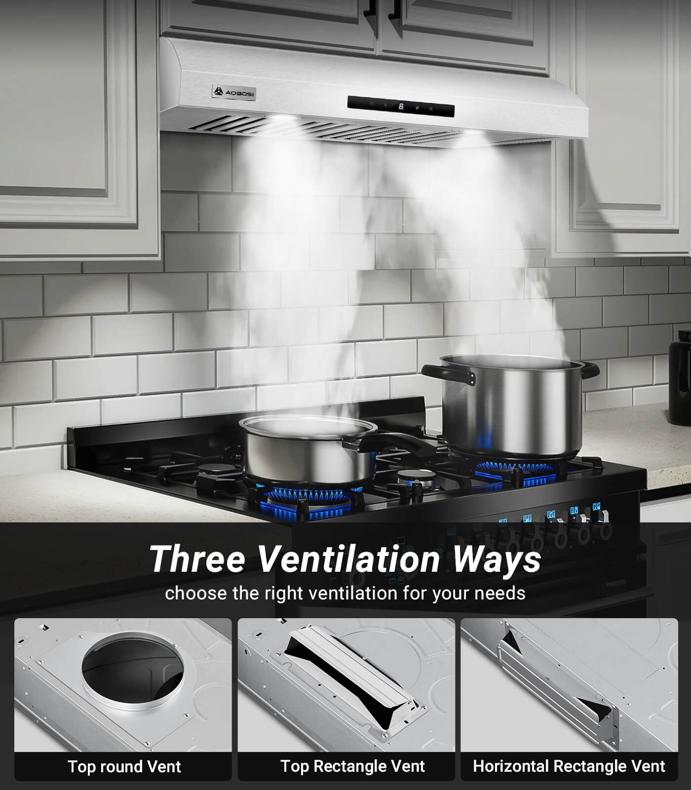 AOBOSI Range Hood 30 Inch with APP/Voice/Touch 3 Ways Control 