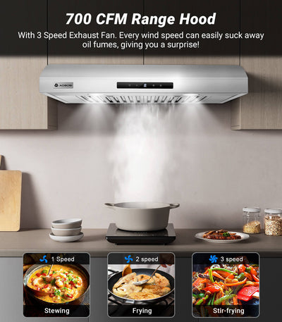 AOBOSI Range Hood 30 Inch with APP/Voice/Touch 3 Ways Control 