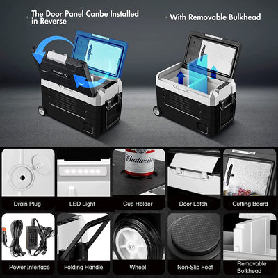 AOBOSI Portable Fridge on Wheels with Foldable Handle 48qt/45L