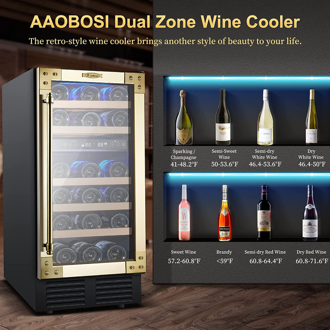 AOBOSI 28Bottles 15 Inch Retro Dual Zone Wine Cooler