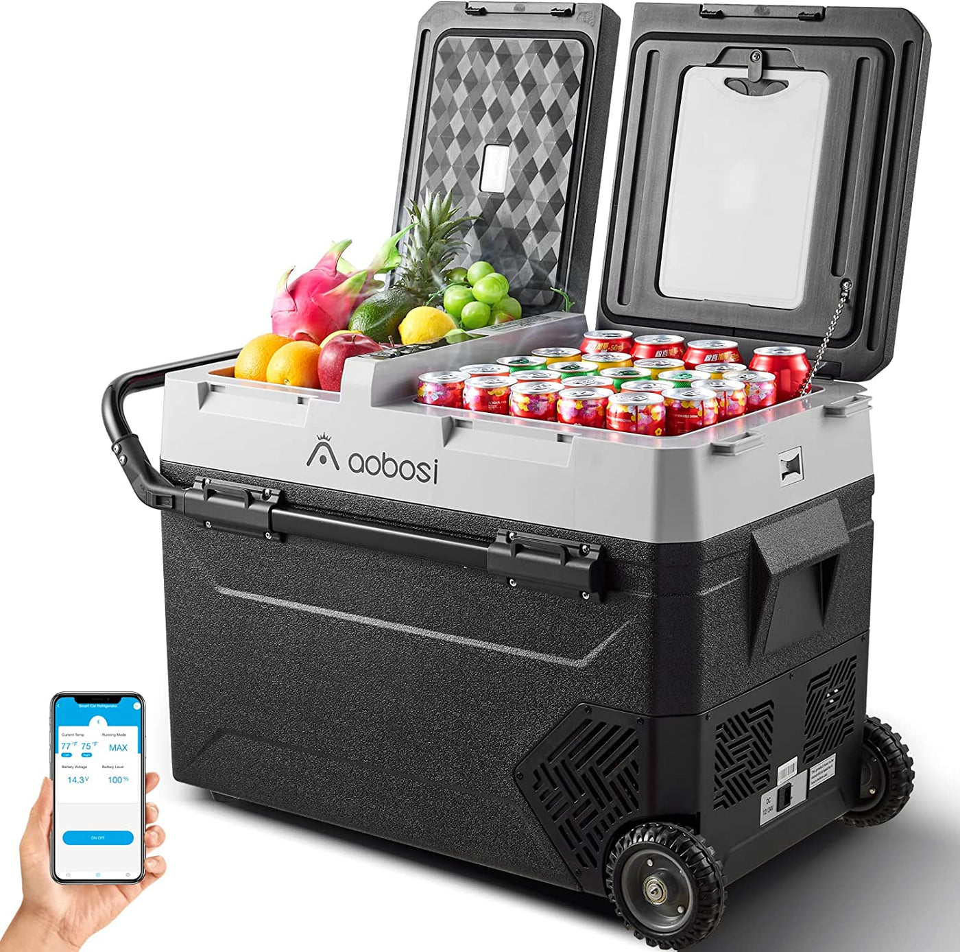 AOBOSI Portable Refrigerator on Wheels Dual Door Dual Zone 60qt/57L