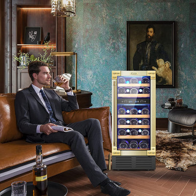 AOBOSI 28Bottles 15 Inch Retro Dual Zone Wine Cooler